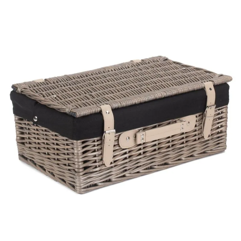 46cm Antique Wash Wicker Picnic Basket with Cotton Lining