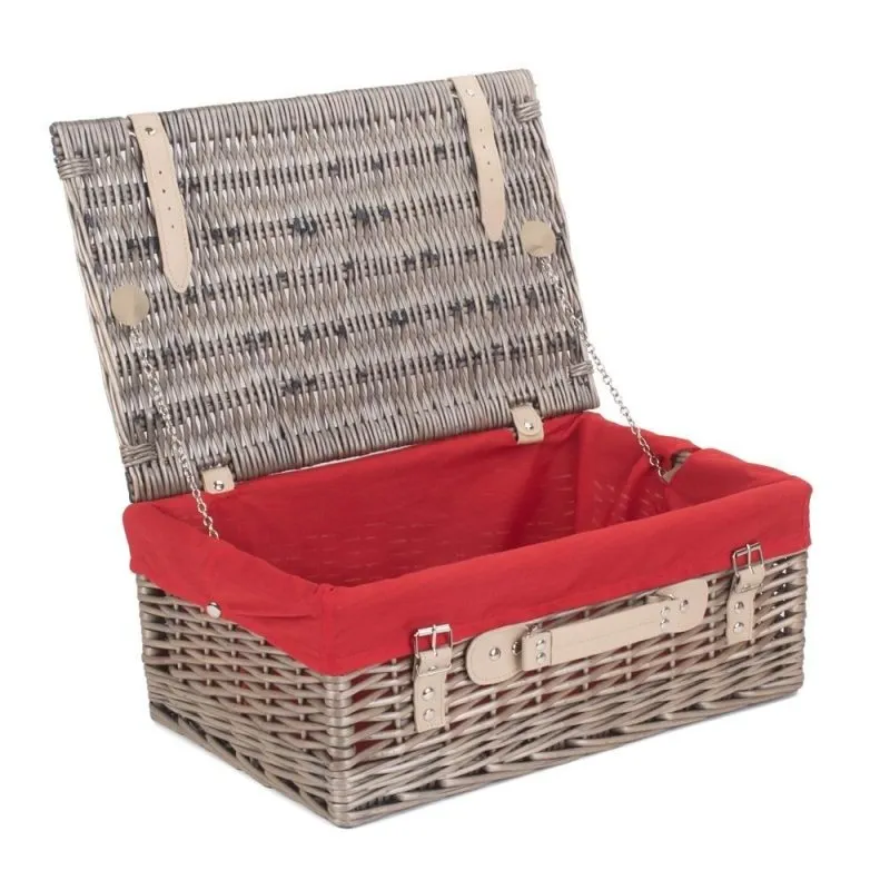 46cm Antique Wash Wicker Picnic Basket with Cotton Lining