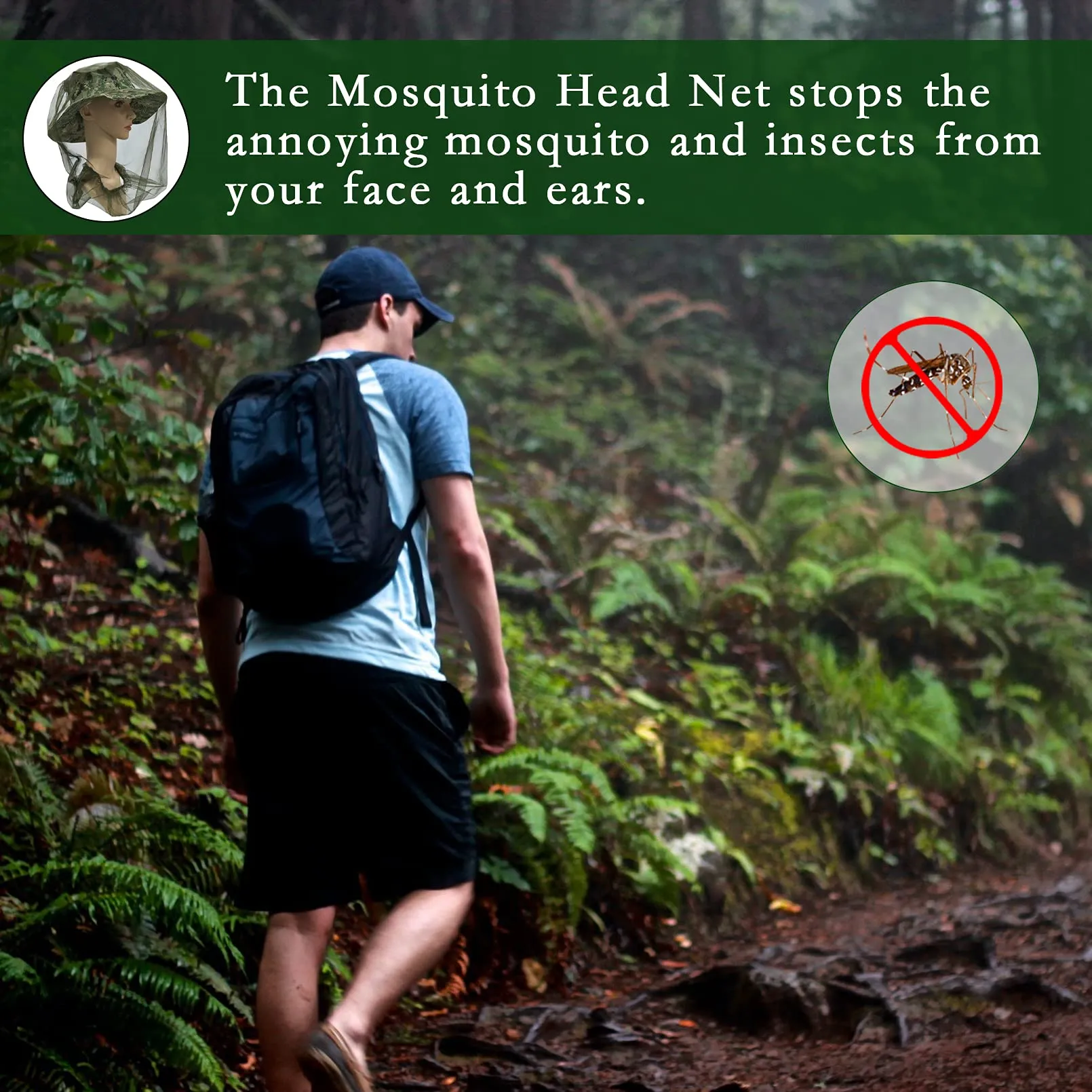 4Pcs Mosquito Head Net Anti Insect Midge Net Head Cover, Head Net Mesh for Outdoor Hiking Camping Fishing, Green