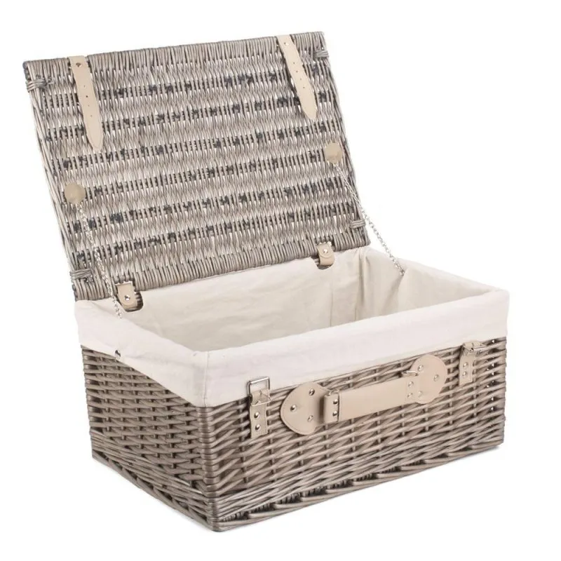 51cm Antique Wash Wicker Picnic Basket with Cotton Lining