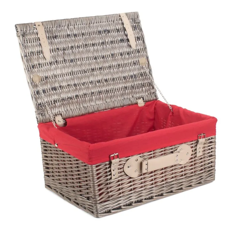 51cm Antique Wash Wicker Picnic Basket with Cotton Lining