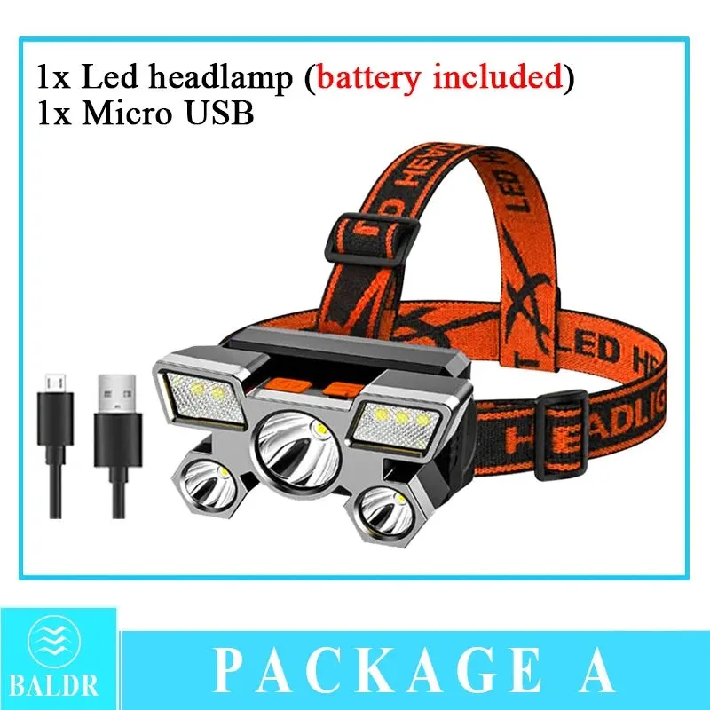 5LED Headlamp Rechargeable With Built In 18650 Battery Strong Light Long Range Torch Outdoor Camping Adventure Fishing HeadLight