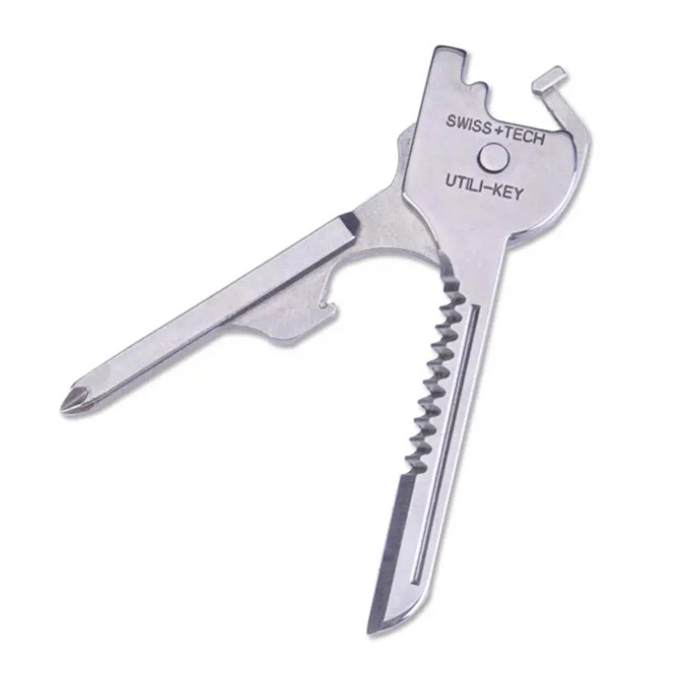 6 in 1 Stainless Steel Utili-Key Key Ring Chain Pocket Cutter Screwdriver Multi Tools Camping Survival Kit