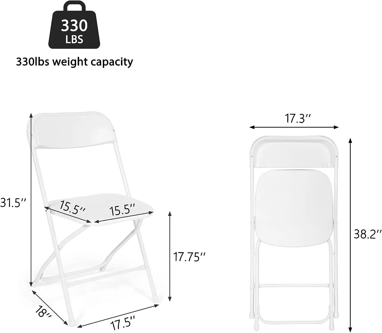 6 Pack White Plastic Foldable Chairs Party Chairs with Steel Frame, Support Up to 650 lbs