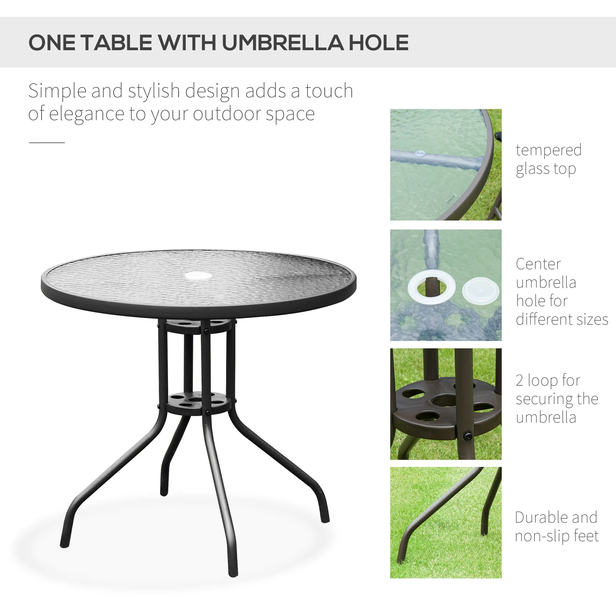 6 PCs Garden Patio Furniture Set Bistro Set Texteline Folding Chairs  Table  Parasol (Black)
