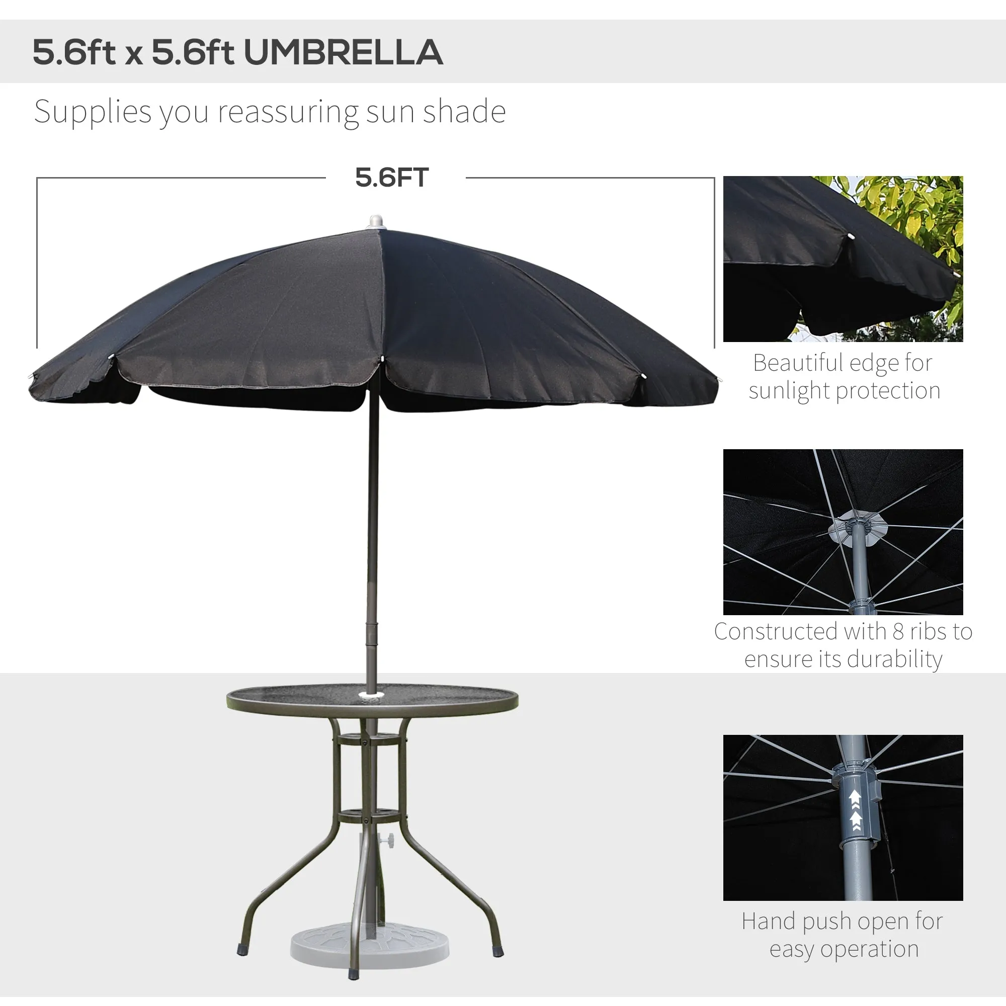 6 PCs Garden Patio Furniture Set Bistro Set Texteline Folding Chairs  Table  Parasol (Black)
