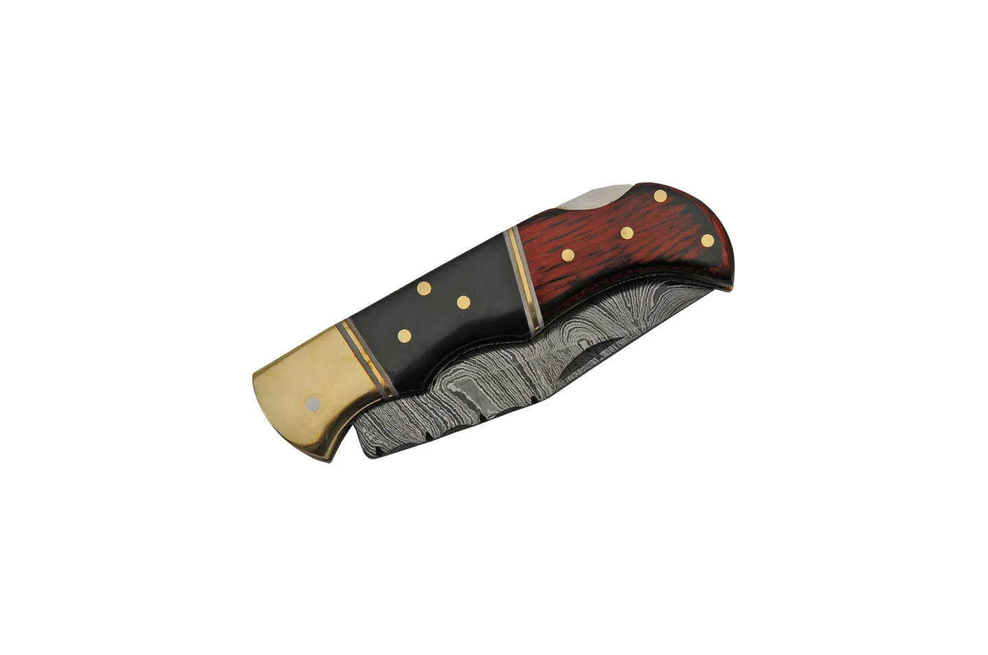 6.75" Damascus Steel Wood & Buffalo Horn Pocket Knife (DM-1214)