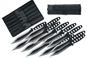 6" Black Ninja Stainless Steel 12 Piece Throwing Knife Set With Pouch