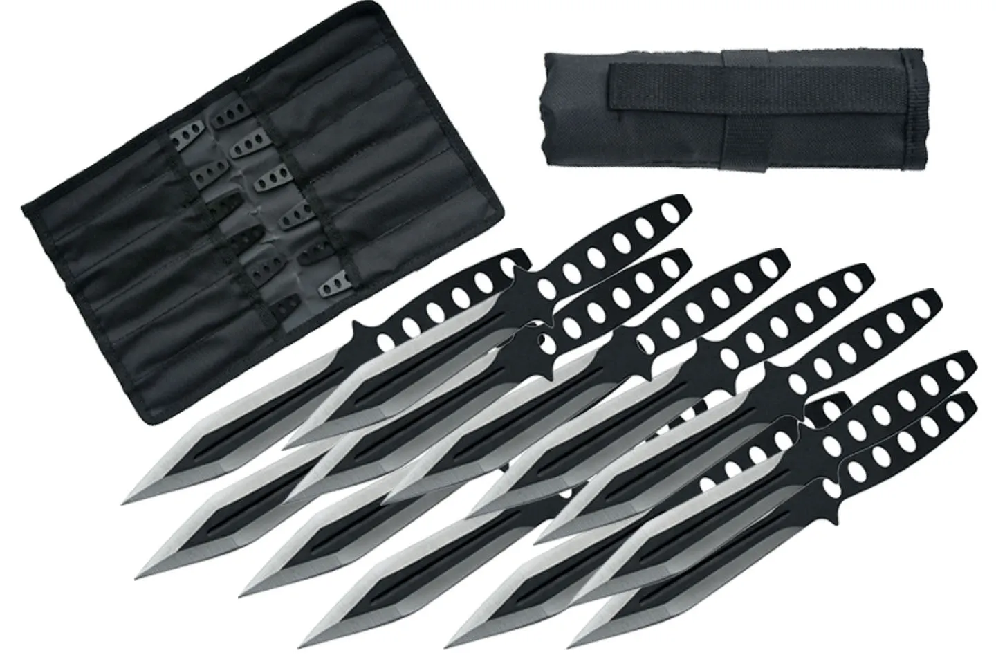 6" Black Ninja Stainless Steel 12 Piece Throwing Knife Set With Pouch