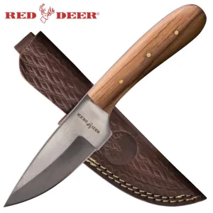 7.5" Red Deer Full Tang Light Pakka Wood Hunting Knife with Leather Sheath