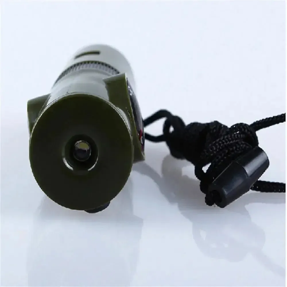 7In1 Emergency Survival Whistle Compass Multifunction Tool Magnifier Flashlight Storage Container Thermometer For Camping Hiking
