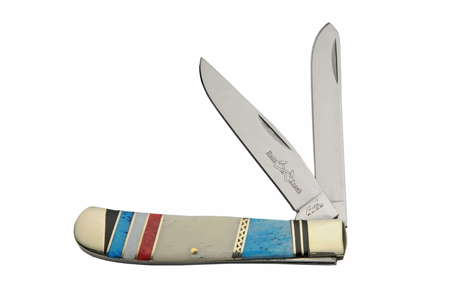 7" Rite Edge Real Bone Handle 2 Bladed Trapper Pocket Knife