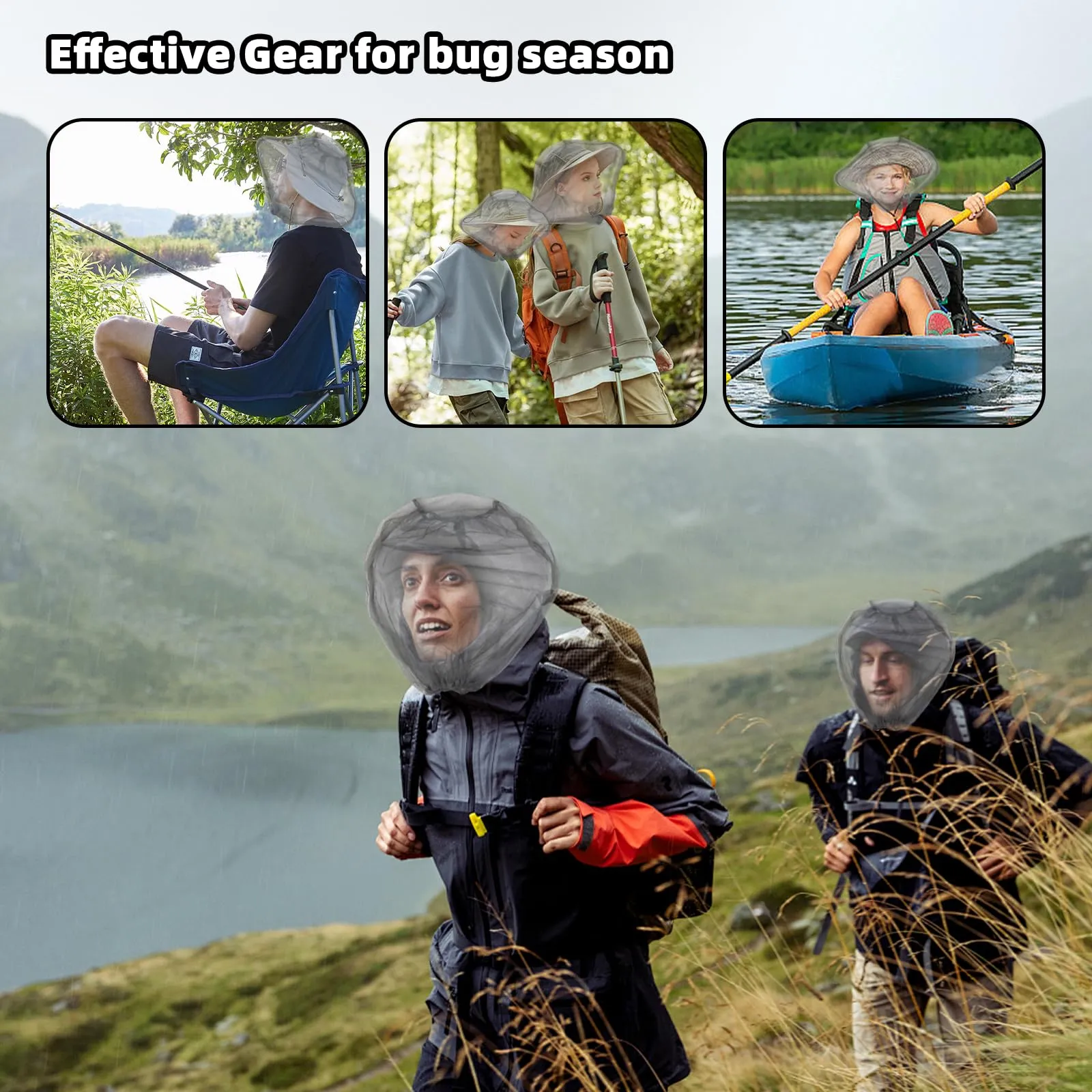 8 Pack Gray Mosquito Covers Wearable Head Net Face Mesh Protecting Net Mosquito Fly Insects Bugs Preventing for Outdoor Hiking Camping