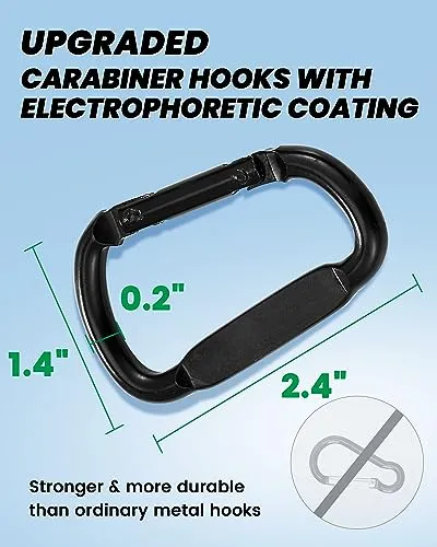 80'' Real Heavy Duty Carabiner Bungee Cords Outdoor with 190 Lbs Max Break Strength, Black Bungee Straps with Upgraded Carabiner Hooks for Luggage Rack, Cargo, Hand Carts, Bike, Camping, etc (4 Pcs)