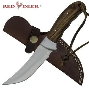 8" Red Deer Full Tang Goose Grazer Pakka Wood Handle Hunting Knife with Leather Sheath