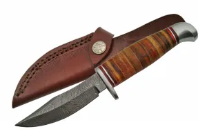 8" Tiger Leather Damascus Handmade Skinning Knife