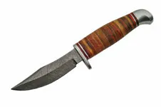 8" Tiger Leather Damascus Handmade Skinning Knife