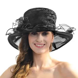 Acecharming Women Organza Kentucky Derby Fascinator Lady Cocktail Tea Party Church Wedding Bridal Flower Hat Black