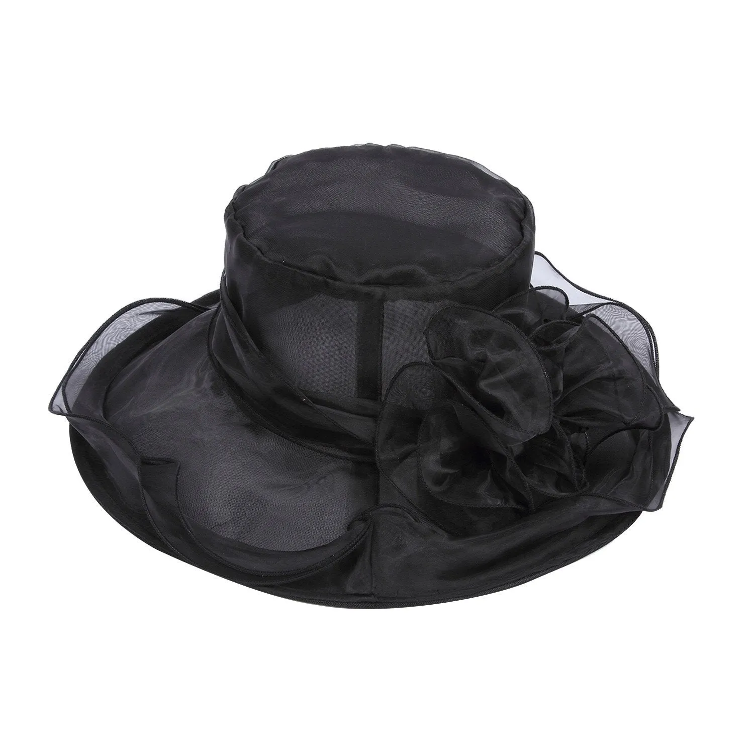 Acecharming Women Organza Kentucky Derby Fascinator Lady Cocktail Tea Party Church Wedding Bridal Flower Hat Black
