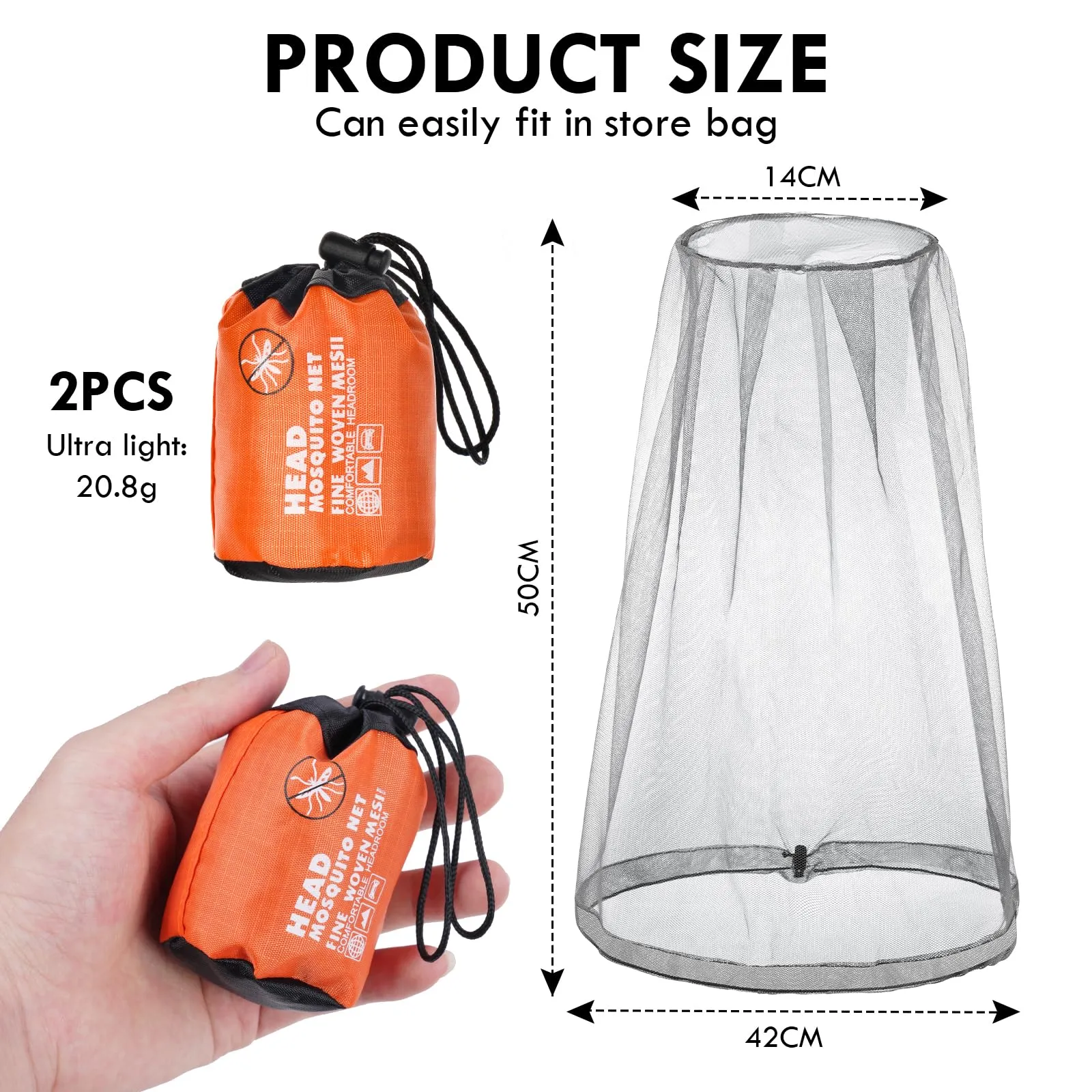 ACWOO 2PC Head Net Face Mesh Head Cover, Mosquito Head Net Face Mesh, Net Head Protection Net, Head Net Face Mesh Head Cover for Outdoor Lovers, Climbing, Fishing, Beekeeping (Grey) 2pc-grey