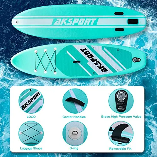 AKSPORT 10'6"×32"×6" Inflatable Stand Up Paddle Board with Premium Non-Slip Deck,Travel Backpack,Adjustable Paddle,Pump,Leash for Youth & Adult Ultra-Light Surfing SUP Boards