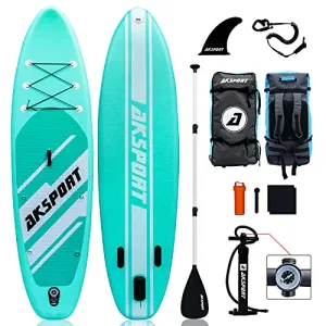 AKSPORT 10'6"×32"×6" Inflatable Stand Up Paddle Board with Premium Non-Slip Deck,Travel Backpack,Adjustable Paddle,Pump,Leash for Youth & Adult Ultra-Light Surfing SUP Boards