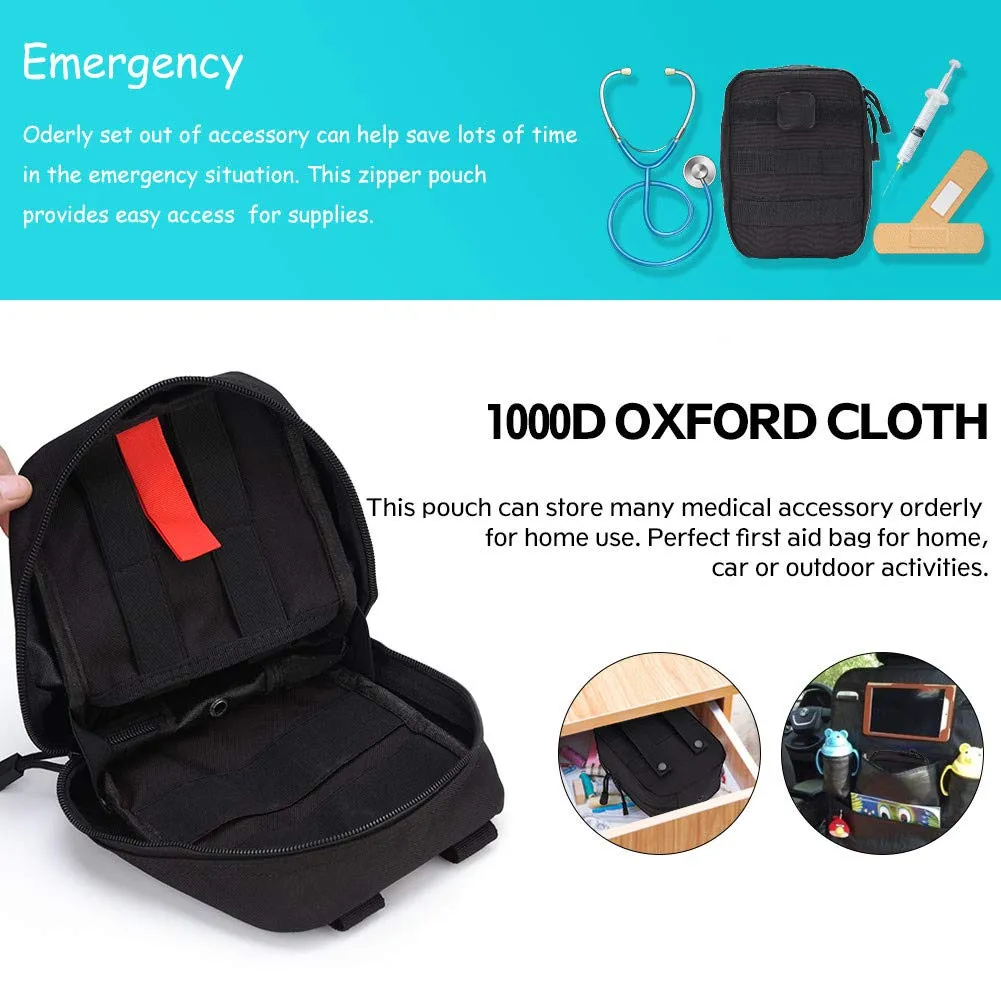 Alomejor First Aid Medical Bag Empty First Aid Pouch Mini Portable Medical Backpack for Travel Camping Cycling Travel Emergency Black