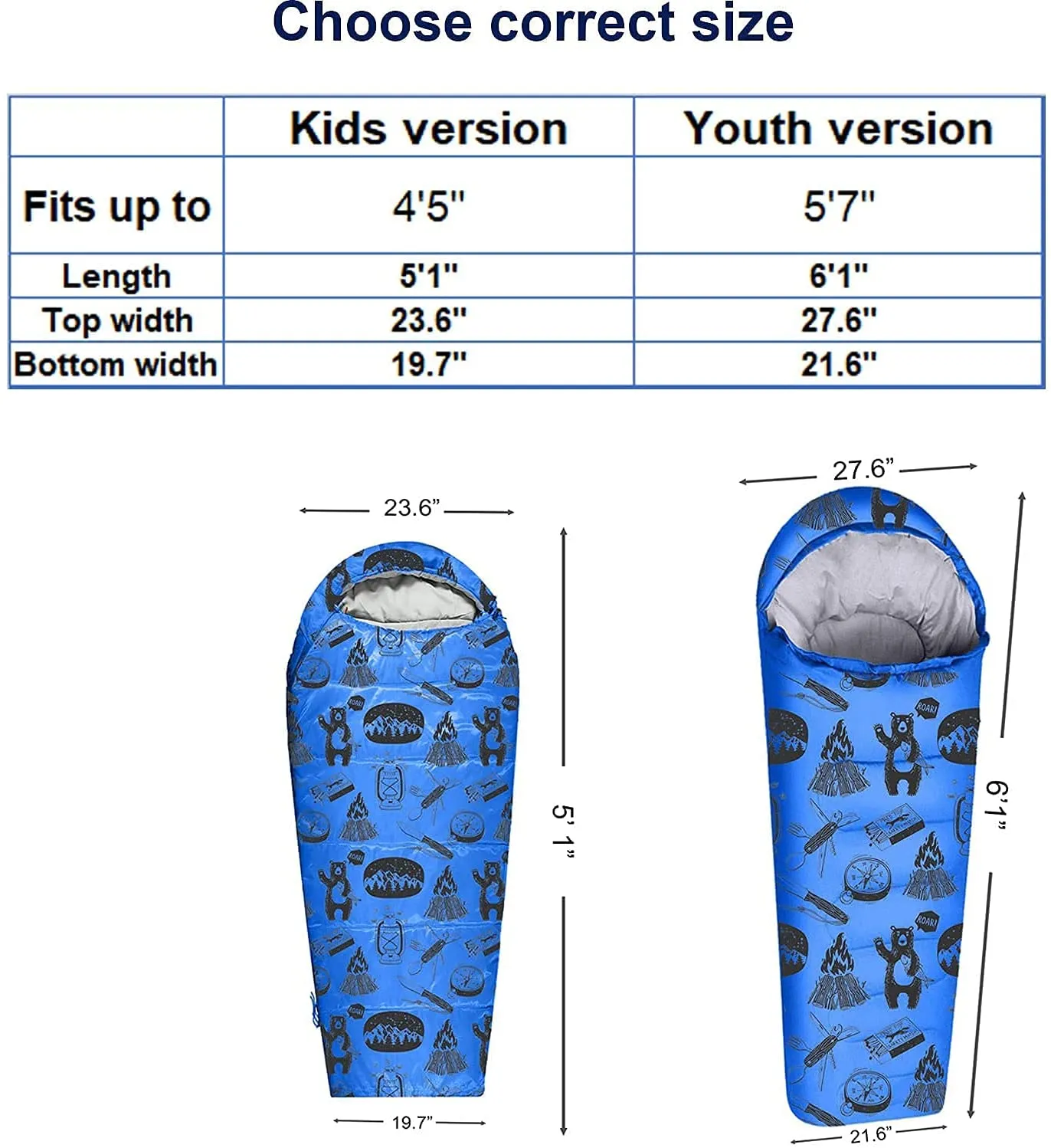 ANJ Outdoors 32 F Youth and Kids Sleeping Bag | Indoor/Outdoor Boys and Girls Sleeping Bag | Mummy Style, Lightweight Sleeping Bag for Kids