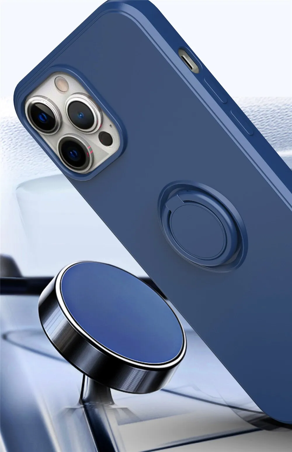 Anymob iPhone Case Anchor Square Liquid Silicone Magnetic Holder Ring Stand Cover