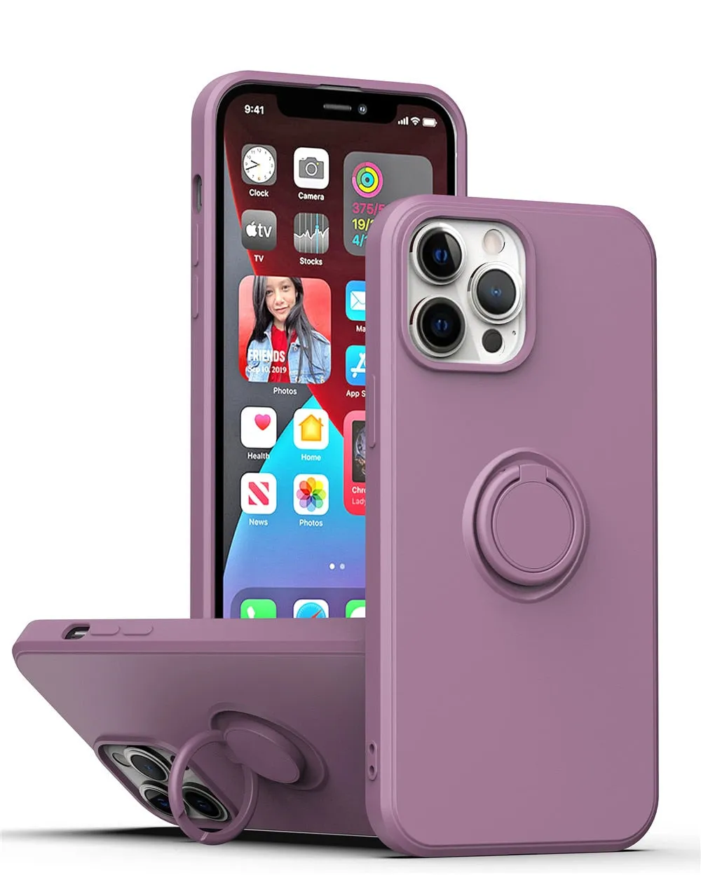 Anymob iPhone Case Anchor Square Liquid Silicone Magnetic Holder Ring Stand Cover