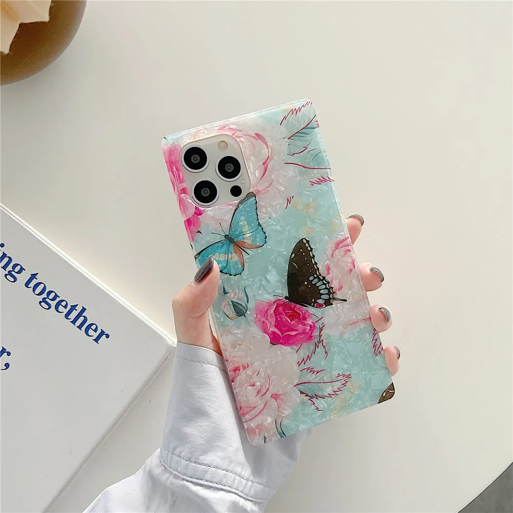 Anymob iPhone Case Blue Cartoon Butterfly Soft Silicone Square Shell Pattern
