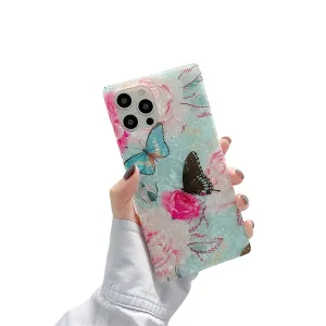 Anymob iPhone Case Blue Cartoon Butterfly Soft Silicone Square Shell Pattern