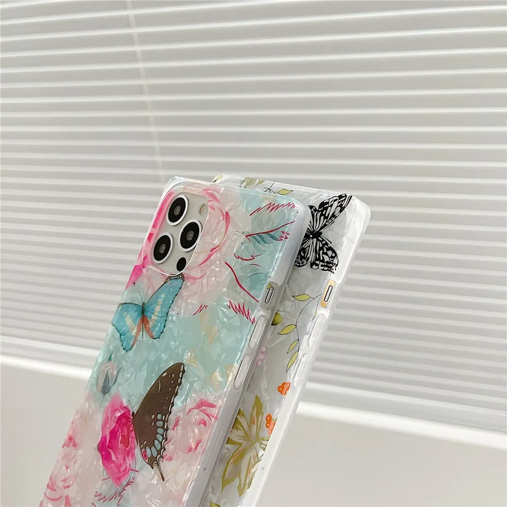 Anymob iPhone Case Blue Cartoon Butterfly Soft Silicone Square Shell Pattern