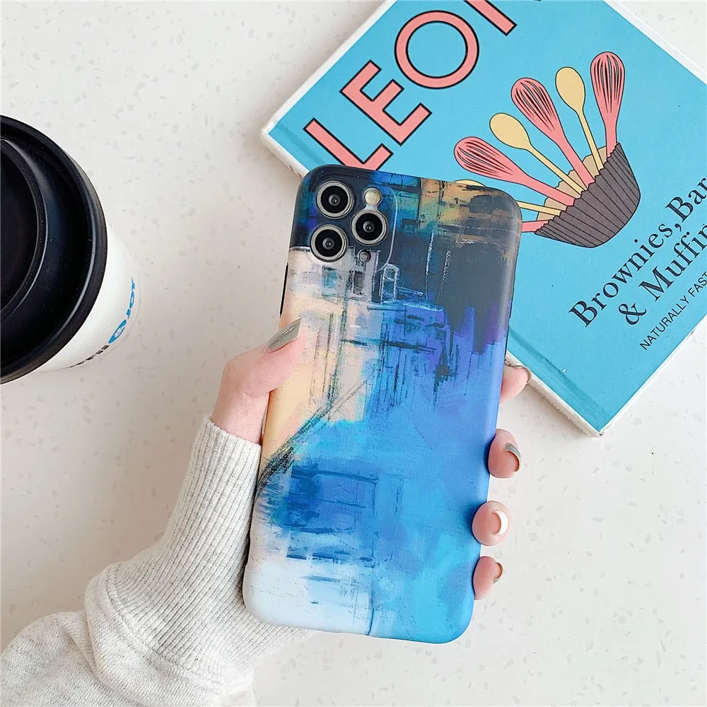 Anymob iPhone Case Blue Colorful Marble Soft Silicon Phone Back Cover