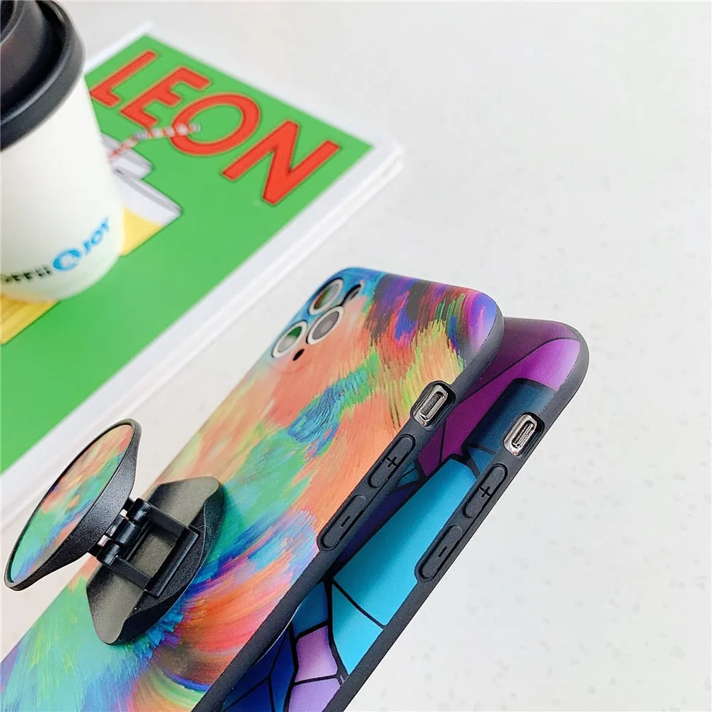 Anymob iPhone Case Blue-Orange Colorful Marble Holder Grip Kickstand Soft Silicon Phone Back Cover
