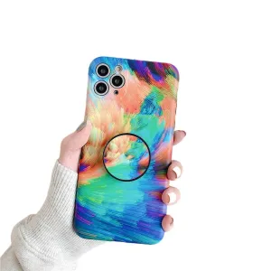Anymob iPhone Case Blue-Orange Colorful Marble Holder Grip Kickstand Soft Silicon Phone Back Cover