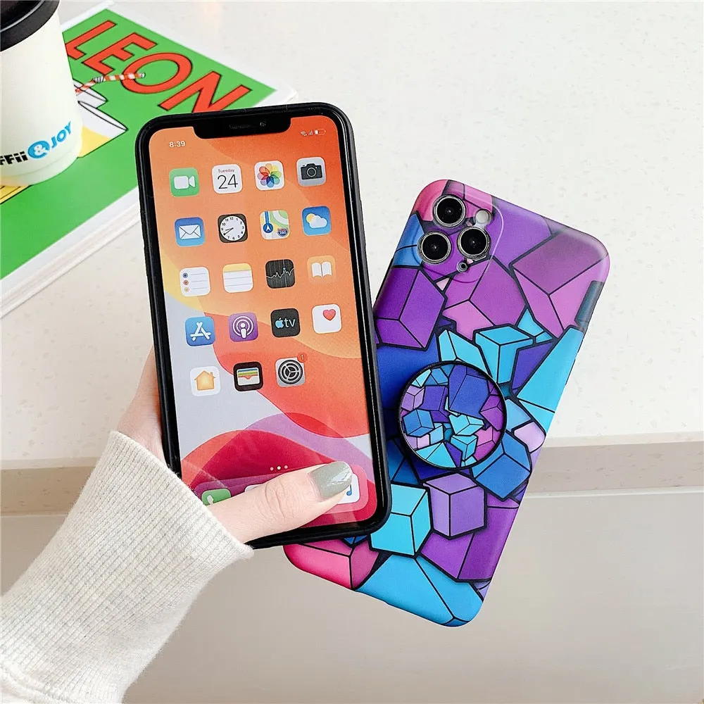 Anymob iPhone Case Blue-Orange Colorful Marble Holder Grip Kickstand Soft Silicon Phone Back Cover