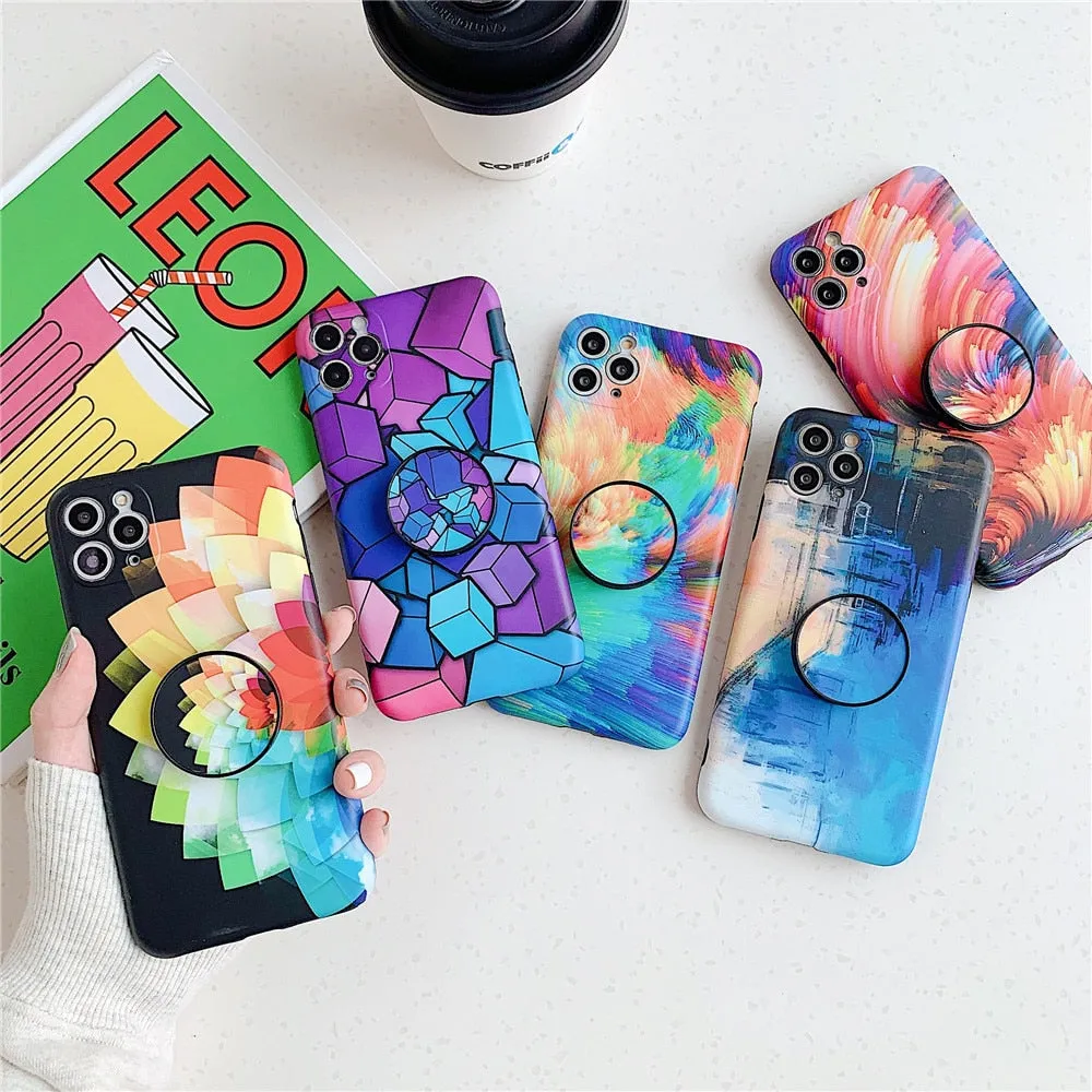Anymob iPhone Case Blue-Orange Colorful Marble Holder Grip Kickstand Soft Silicon Phone Back Cover