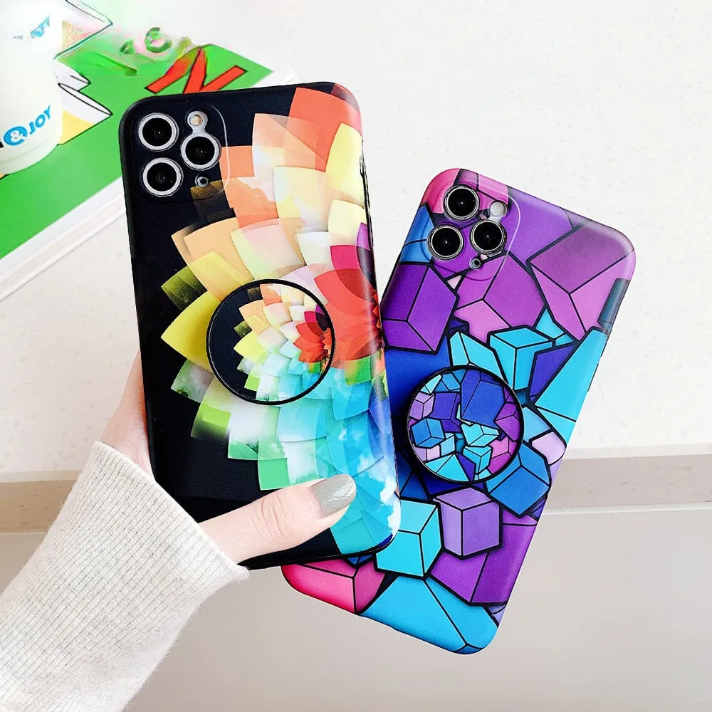 Anymob iPhone Case Blue-Orange Colorful Marble Holder Grip Kickstand Soft Silicon Phone Back Cover