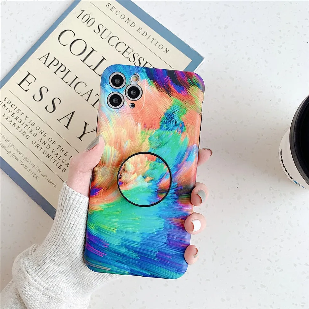 Anymob iPhone Case Blue-Orange Colorful Marble Holder Grip Kickstand Soft Silicon Phone Back Cover