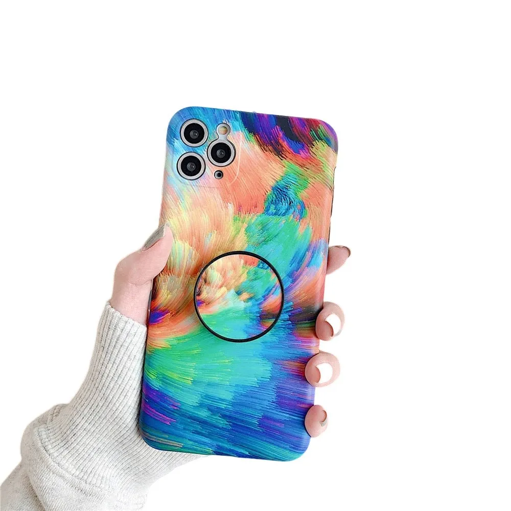 Anymob iPhone Case Blue-Orange Colorful Marble Holder Grip Kickstand Soft Silicon Phone Back Cover