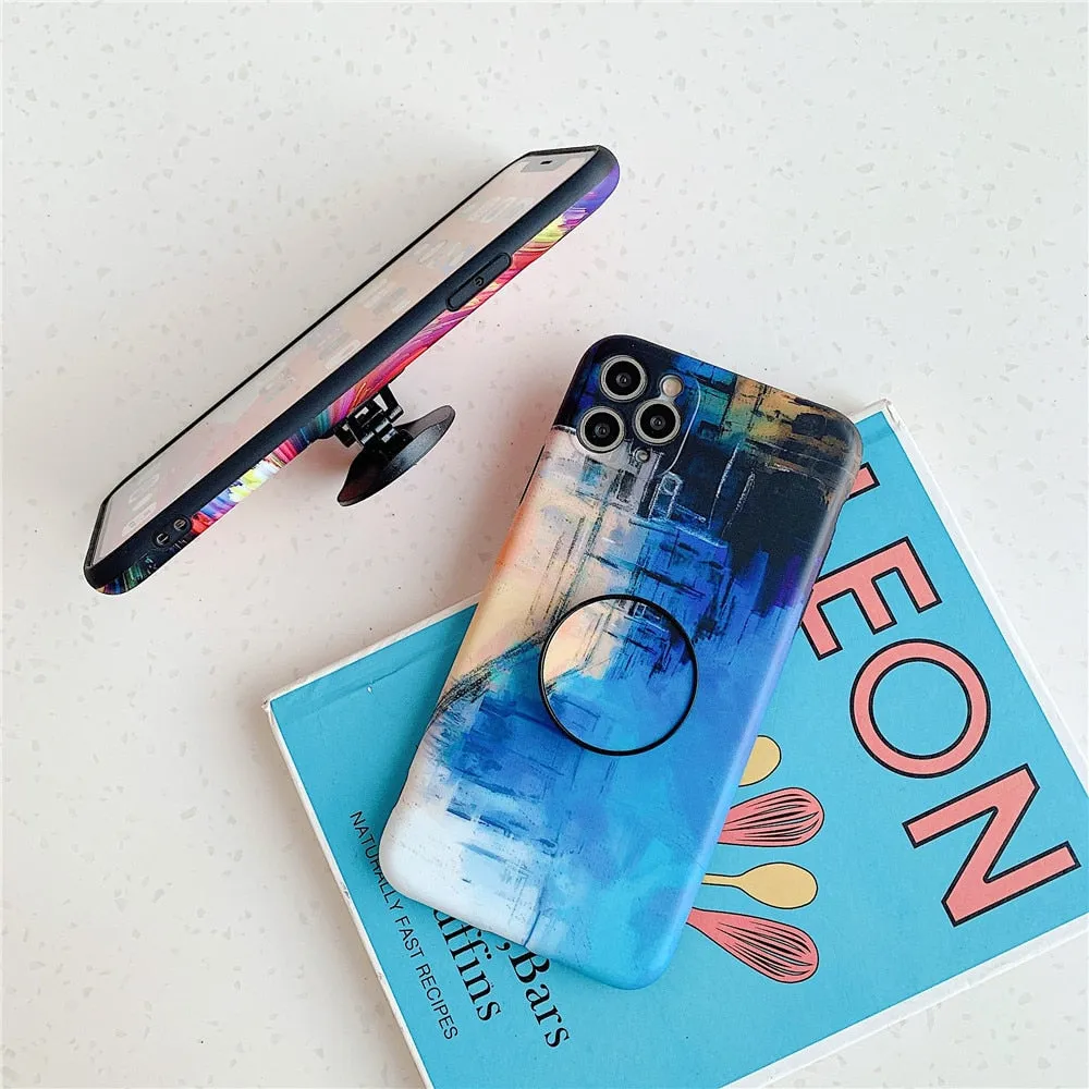 Anymob iPhone Case Blue-Orange Colorful Marble Holder Grip Kickstand Soft Silicon Phone Back Cover