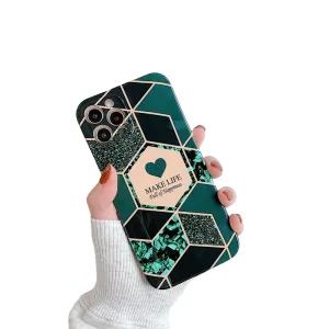 Anymob iPhone Case Green Love Heart Geometric Marble Shockproof Soft Silicone Cover Anymob iPhone Case Green Love Heart Geometric Marble Shockproof Soft Silicone Cover
