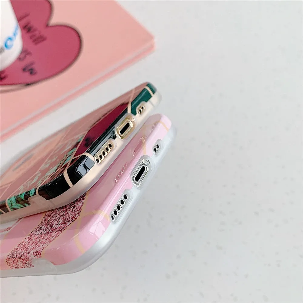 Anymob iPhone Case Green Love Heart Geometric Marble Shockproof Soft Silicone Cover