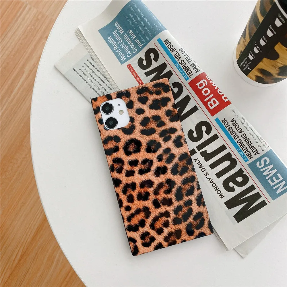 Anymob iPhone Case Leopard Fashion Animal Pattern Suqare Pattern Cover