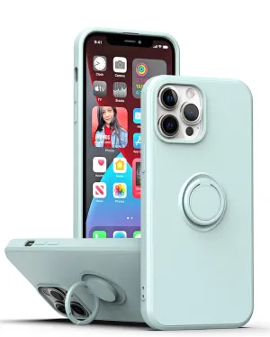 Anymob iPhone Case Light Blue Square Liquid Silicone Magnetic Holder Ring Stand Cover