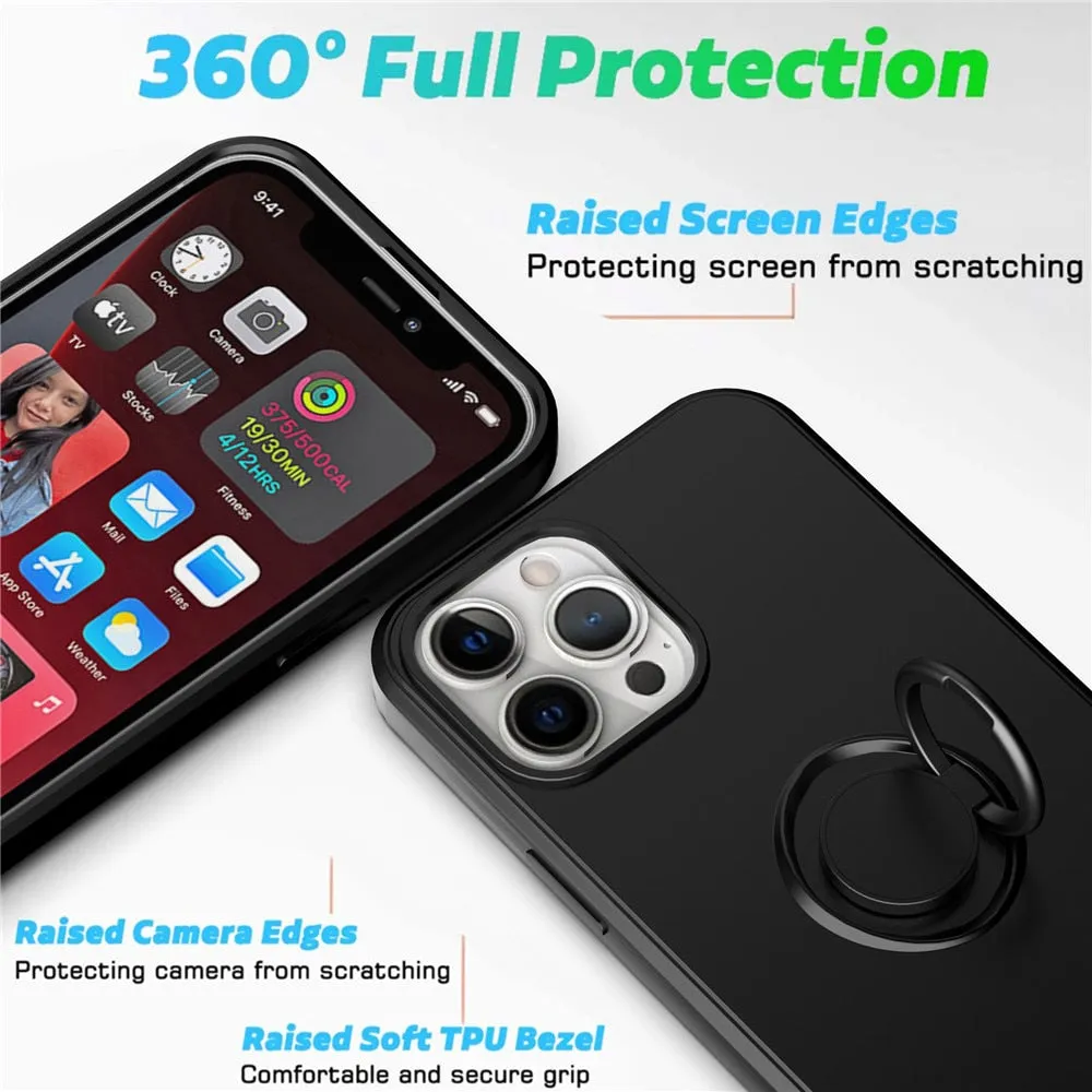 Anymob iPhone Case Light Blue Square Liquid Silicone Magnetic Holder Ring Stand Cover