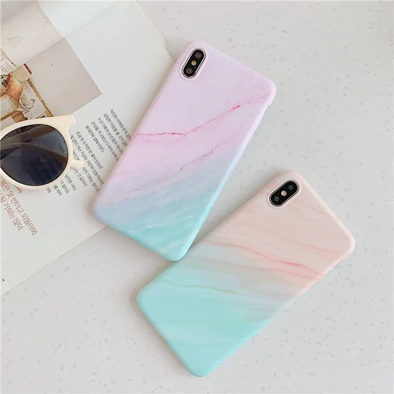 Anymob iPhone Case Pink and Green Gradient Marble Cover Silicone Phone With Holder Stand