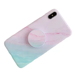 Anymob iPhone Case Pink and Green Gradient Marble Cover Silicone Phone With Holder Stand