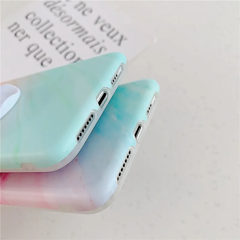 Anymob iPhone Case Pink and Green Gradient Marble Cover Silicone Phone With Holder Stand